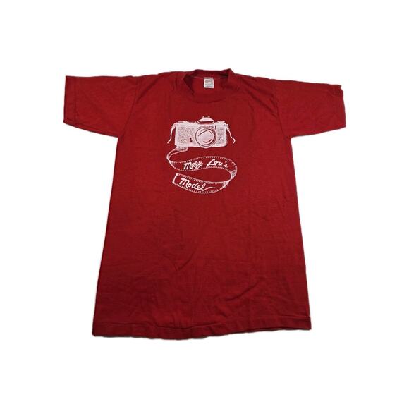 Vintage 80s Mary Lou's Model Red T-shirt Single Stitch Medium - Picture 1 of 5